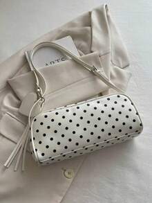 Bolso de hombro para mujer, bolso de axila con lunares de moda, bolso versátil de estilo callejero - Blanco - Ver 8