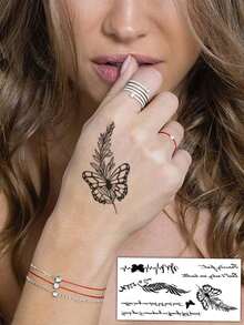 2pcs Sketch Style Line Tattoo Stickers, Suitable For Arms, Back And Spine, Non-Reflective, Realistic Tattoo Effect, Lasts 3-5 Days, Suitable For Daily Wear - Black - View 3