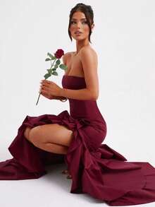 Women's Strapless Summer Dress With Open Back, Fitted Hip Cut, Elegant European Style, Ideal For Parties And Casual Wear, New Feminine Fashion - 紅色 - 查看 5