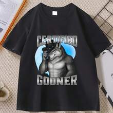 Certified Gooner T-Shirt, Funny Werewolf Meme T-Shirt, Casual Short Sleeve Cotton T-Shirt For Men And Women, Humor T-Shirt, Unisex Clothing - 彩色 - 查看 1