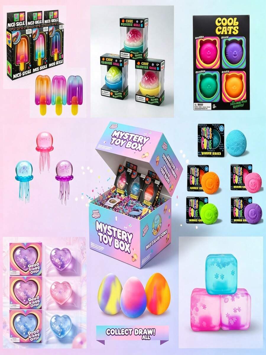 3 Draws Lucky Surprise Squishy Toys, Elegant Gift Style Assorted Random Design Portable Stress Relief Blind Bag, Entertainment Collectible Toy With Independent Odds For Each Pull, Great For Birthday Party Favors Easter Mother's Day Thanksgiving Gift - Random - View 1