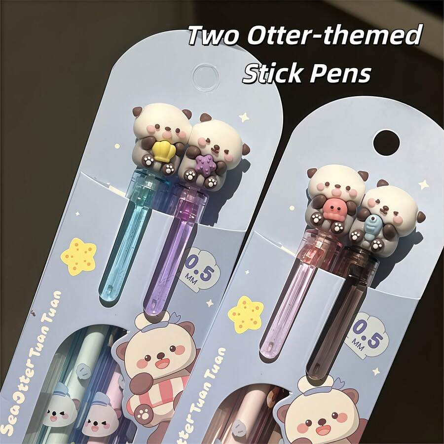 4/2/1 Cute Sea Otter Retractable Gel Pen, Ocean Theme, 0.5mm Smooth Black Ink, 3D Sea Otter Pen Tip, Double Cute Sea Otter Design, Perfect For Student Notes And Homework Writing, Back To School Essential - Random - View 1