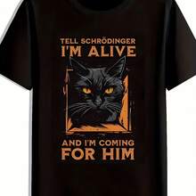 Men's Vintage Orange-Eyed Cat T-Shirt With Schrodinger's Design, Humorous Meme Tee, Hip Hop, Harajuku Y2k, Oversized Cotton Casual Wear - 彩色 - 查看 1