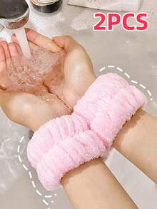 1/2/3pcs Set Of Solid Color Shower Cap And Wristband - A - View 6