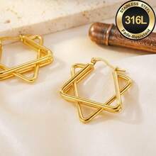 High-Quality Golden Anti-Fade Stainless Steel Dangling Earrings,Hypoallergenic 316L Ear Post , Fashionable Designer Unique Shapes Jewelry Earrings - A - View 3