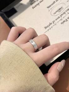 1pc Fashion Elegant Clover Stainless Steel 18K Gold Plated Cubic Zirconia Pave Ring, Non-Fading, Suitable For Women's Daily Wear And Gift - Style 6 - View 7