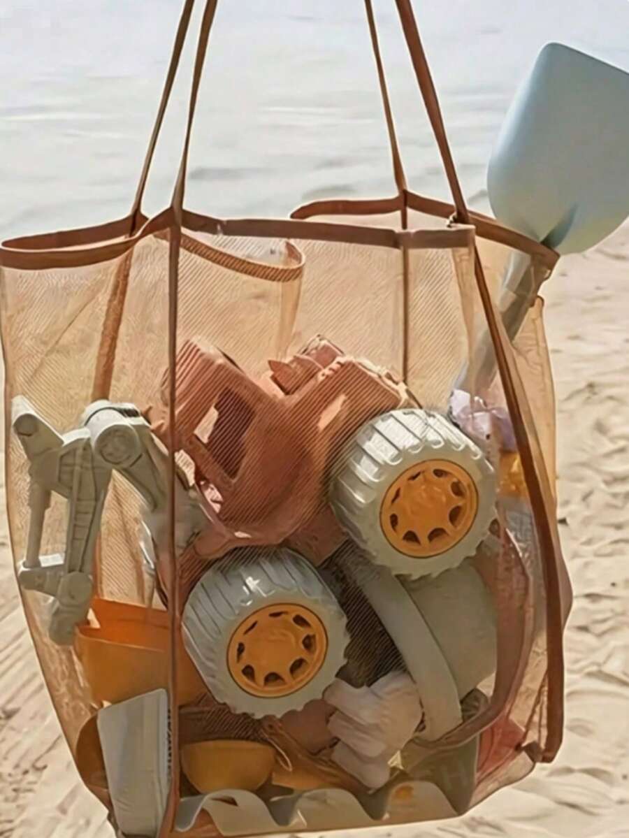 1件大容量網格沙灘托特包,多功能購物袋,沙灘包,適合旅行、沙灘、度假與露營 - 多色 - 查看 1