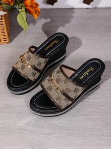 Bohemian Plus Size Wedge Peep Toe Sandals For Women, Summer New Style Buckle Outdoor Beach Slides, European And American Export Flat High Heel Sandals - Apricot - View 8