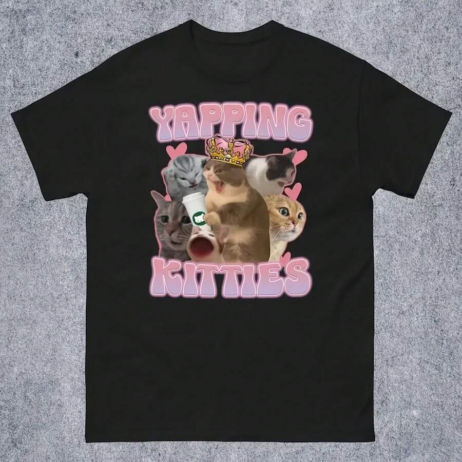 Yapping Kitties Funny Cat Meme T-Shirt Gift For Women Ahh Cat T-Shirt Cute Cats T-Shirt Women's Aesthetic Clothing - 彩色 - 查看 1