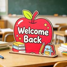 WELCOME Back To School Season Party Decoration Wooden Tabletop Ornament, Holiday Celebration School Bag Pencil School Bus Apple Stationery - Multicolor - View 4
