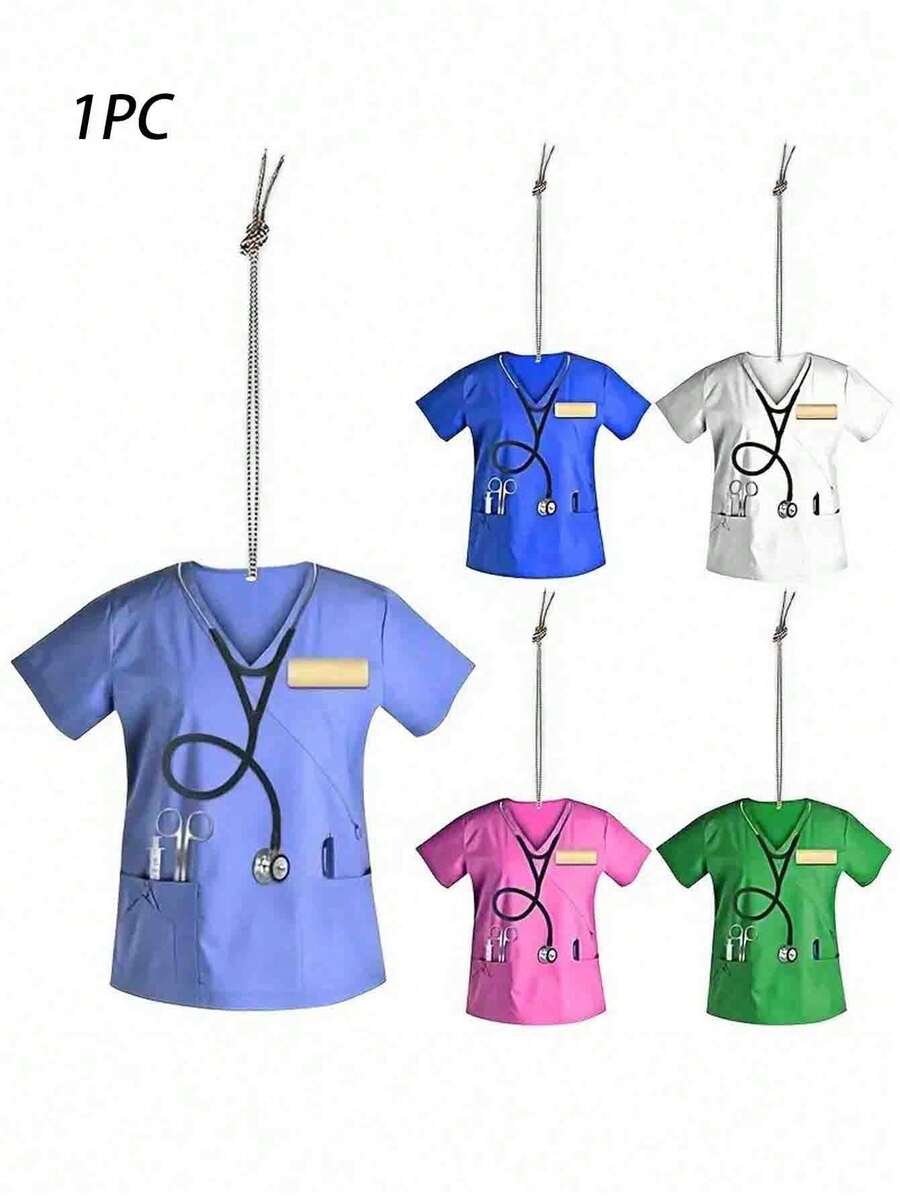 1pc Nurse Uniform Design Acrylic Car Pendant Christmas Tree Hanging Decoration Keyring Accessory - White - View 1