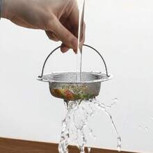 不鏽鋼水槽濾網附手柄，防堵塞細網濾籃，可重複使用廚房水槽塞，用於過濾食物殘渣與雜物 - 彩色 - 查看 5