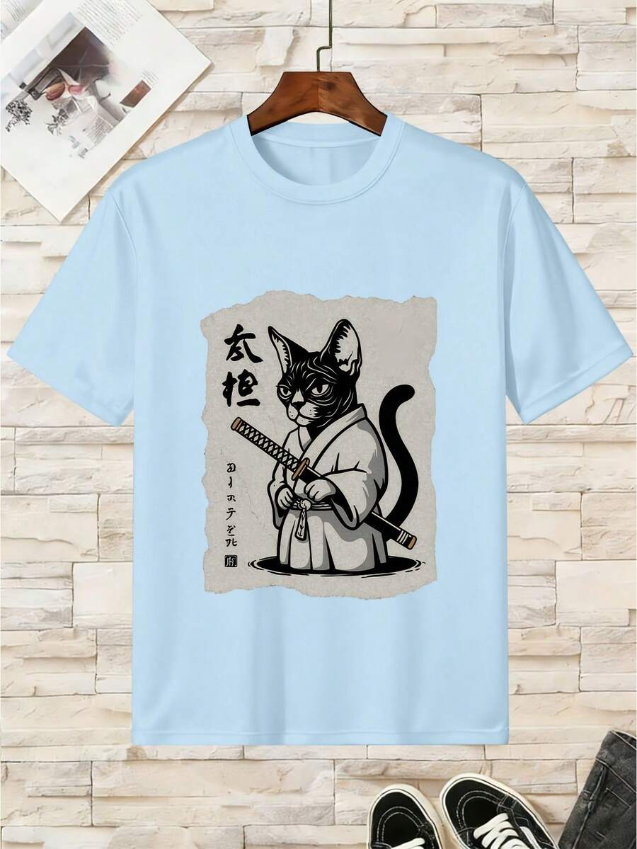 Cotton T-Shirt For Boys Cat Samurai - Multicolor - View 1