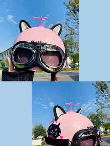2件組 3D可愛貓耳安全帽裝飾 - 彩色卡通動物配件 適用於摩托車、電動單車、電動滑板車、自行車安全帽，趣味時尚頭飾 - A - 查看 4