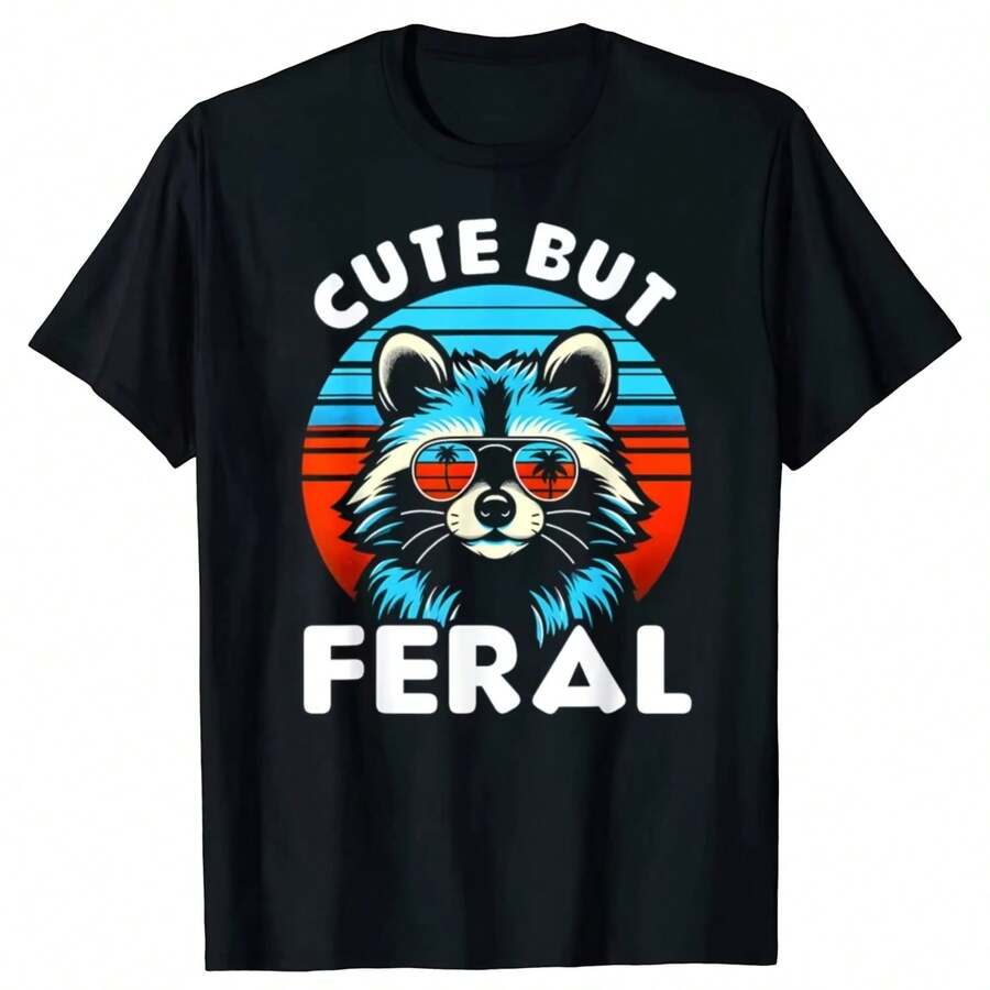Camisetas divertidas y coloridas con gráfico de mapache con gafas de sol, camisetas 100% de algodón, camiseta informal a la moda para hombre, camiseta holgada de gran tamaño para hombre - Multicolor - Ver 1
