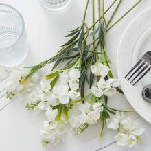 5件裝鈴蘭人造花束，12.99吋仿真絲綢鈴蘭花含莖，冬季花藝布置婚禮新娘花束廚房花束桌上中心裝飾 - 白色 - 查看 2
