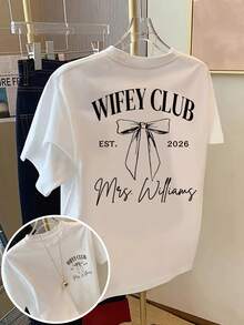 Camiseta de algodón puro con estampado Wifey Club Mrs Williams estilo elegante y personalizado para novias futuras fiesta de despedida de soltera regalo de boda moda femenina 2026 - Blanco - Ver 1