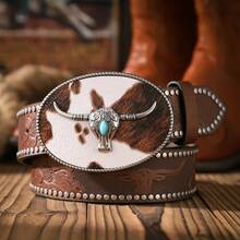 Un cinturón casual y retro, un accesorio de cintura para ropa de estilo occidental, hebilla de metal, cinturón de PU, adecuado tanto para hombres como para mujeres. KU8P - plata gris - View 7