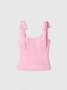 Blusa sin mangas de unicolor con decoración de lazo para verano - Rosa - Ver 1