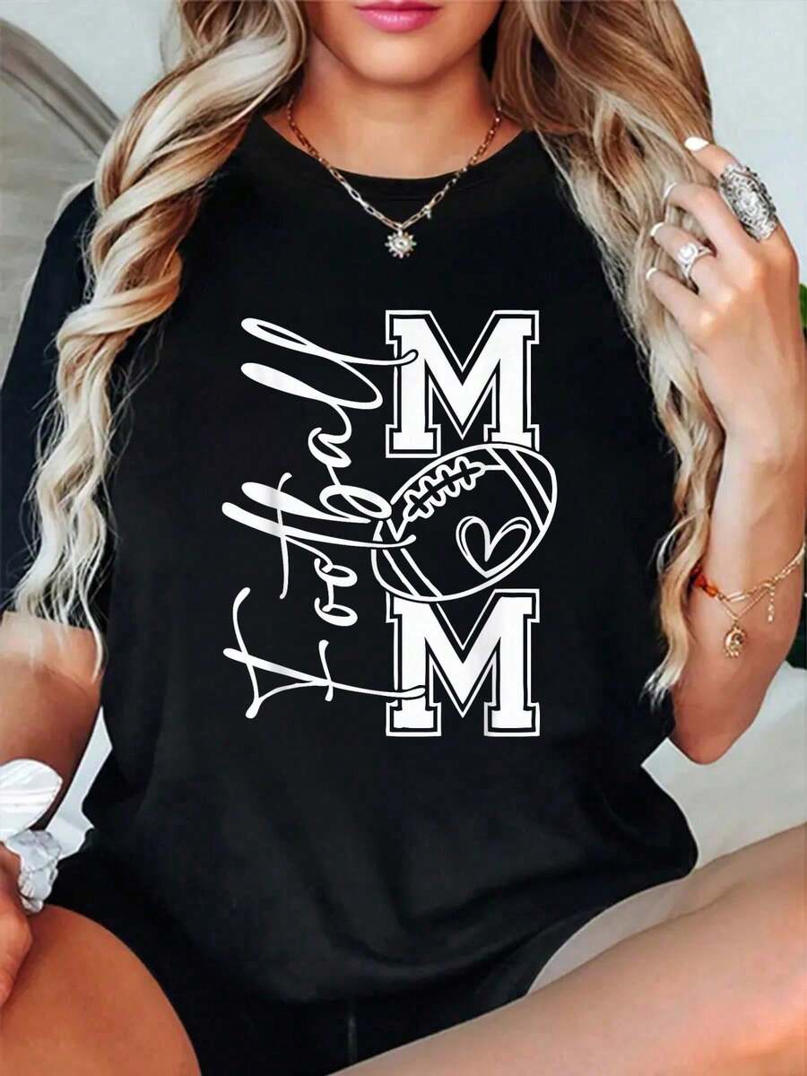 Camisetas 100% Algodón para Mamá Futbolista, Camiseta Transpirable y de Ajuste Cómodo para Mujer, Manga Corta, Cuello Redondo, para Todas las Temporadas, Camisetas Gráficas para Mujer - Negro - Ver 1