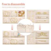 Organizador apilable para cajón 4 juegos de organizadores de joyas y vitrina organizador de inserciones de cajones de terciopelo para collares pulseras arete organizador de 4 unidades regalo - Beis - Ver 6