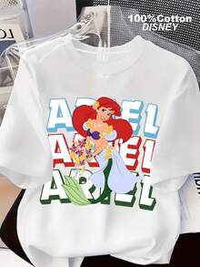 Disney The  Ariel Floral "ARIEL" Layered Typography Print T-Shirt - 白色 - 查看 1