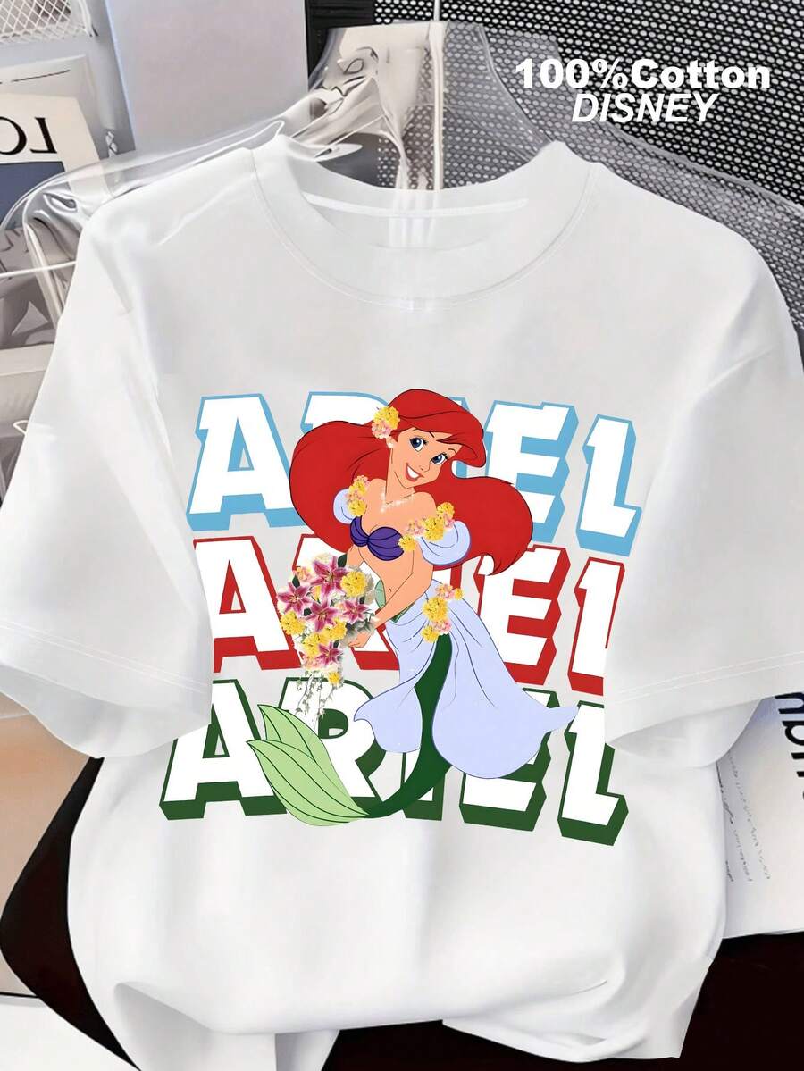 Disney The Ariel Floral "ARIEL" Layered Typography Print T-Shirt - 白色 - 查看 1