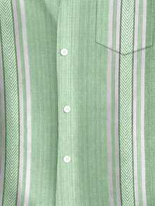 Vintage Geometric Bowling Colorblock Print Men's Lightweight Loose Button-Up Pocket Short Sleeve Shirt - Green - View 3