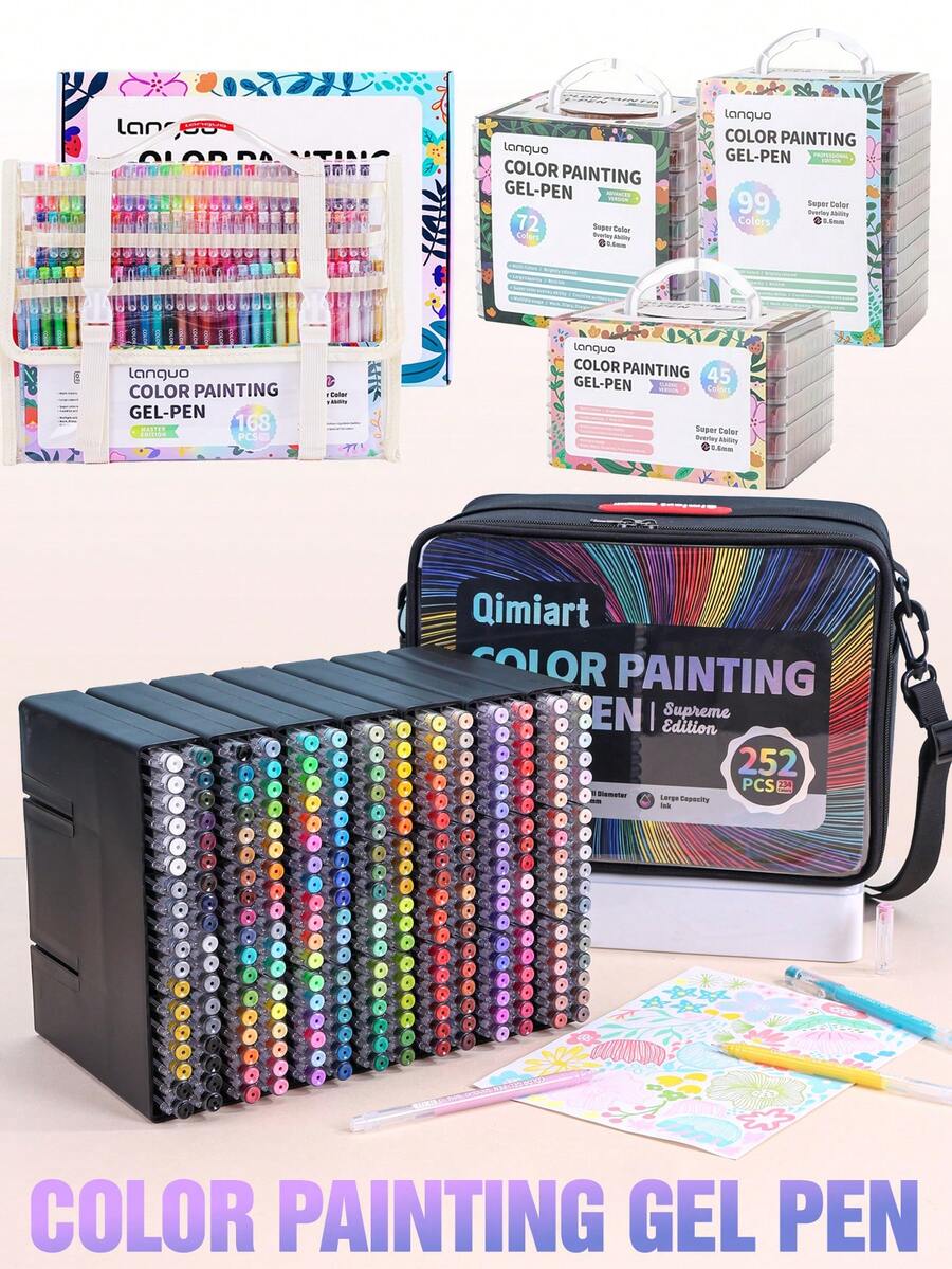 Languo Großkapazitäts-Planer-Stiftset, 252/168/99/72/45 Stücke bunte Gelstifte, 0,6 mm neutrale Stifte für Schülerzeichnungen, geeignet für Notizen, DIY, Schichtzeichnung, Postkartendesign, Grußkarten, Anime-Cartoon-Ausmalen, Handzeichnungen und mehr, perfektes Geschenk für Jungen/Mädchen Schüler, Geschenk zum Schulanfang