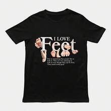 Camiseta I Love Fees Y2K Vintage estampada de algodón de manga corta Casual moda ropa informal suelta cuello redondo Top deportivo Unisex - Multicolor - Ver 1