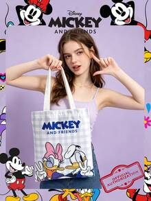 1 pieza Bolsa de lona con estampado oficial de Disney Pato Donald/Pato Daisy, bolso de mano de dibujos animados lindo para niñas, bolsa tote de gran capacidad, bolsa de compras plegable, bolso de hombro ligero, adecuado para estudiantes/estudiantes universitarios/adolescentes/jóvenes, adecuado para uso diario/salidas/compras/desplazamientos - Azul - Ver 1
