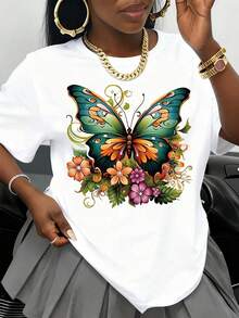 Camiseta Blanca con Gráfico de Corazón Colorido para Mujer, Ropa Casual de Moda Urbana, Regalo de San Valentín, Atuendo de Verano - Blanco - Ver 1