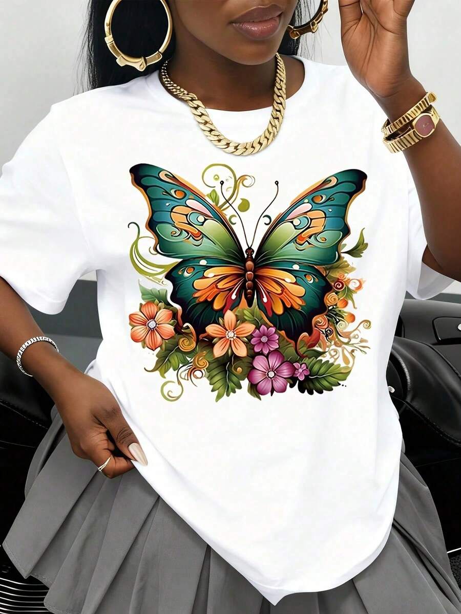 Camiseta Blanca con Gráfico de Corazón Colorido para Mujer, Ropa Casual de Moda Urbana, Regalo de San Valentín, Atuendo de Verano - Blanco - Ver 1