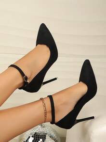 Women's Vintage Ankle Strap Stiletto Pumps - Plus Size Pointed Toe Party High Heels, Suitable For Weddings, Proms And Date Occasions - Black - View 4
