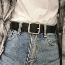 1件黑色復古扣環PU皮革腰帶，極簡百搭牛仔褲腰帶，女款 - 黑色 - 查看 4