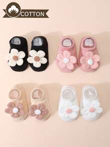 4 Pasang Kaos Kaki Bayi/Balita Perempuan Motif Bunga Lucu, Kaos Kaki Pendek Warna Polos Anti Selip, Serbaguna untuk Semua Musim - MultiWarna - View 14