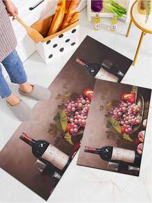 1pc Romantic Wine & Fruit Pattern Rubber Kitchen Mat, Washable, Soft & Non-Slip, Suitable For Bathroom Sink, Laundry Room And Other Areas - Multicolor - View 2
