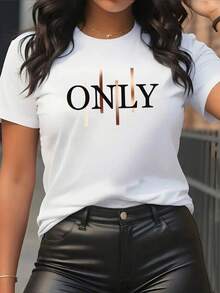 Women's T-Shirt With Artistic Letter Print - Stylish And Fashionable - Women's Crew Neck T-Shirt, Casual Sporty Style, Short Sleeve, Sizes S-XXL, Multiple Colors - 白色 - 查看 3