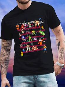 Camiseta de hombre con diseño de personajes de videojuegos clásicos,estilo casual y moderno,perfecta para gamers. - Negro - Ver 1