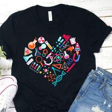 Top de cuello alrededor con diseño científico, ropa para mujer del 4 de julio, conjuntos de vacaciones, ropa de verano para mujeres, ropa para mujer de talla extra, ropa casual y ropa de est - Negro - Ver 1