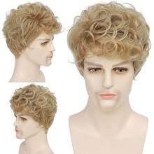 European American Men's Short Curly Wig,Neat Full Hair Cover,Bouncy Layered Curls, Lightweight Comfortable Wear,Easy Styling Hair Accessory,Daily Wear,Event Attire,US Holiday Celebrations, Lovely Mom Wigs Cosplay Wigs Halloween Costume Wigs - YN398(25g130g) - View 1