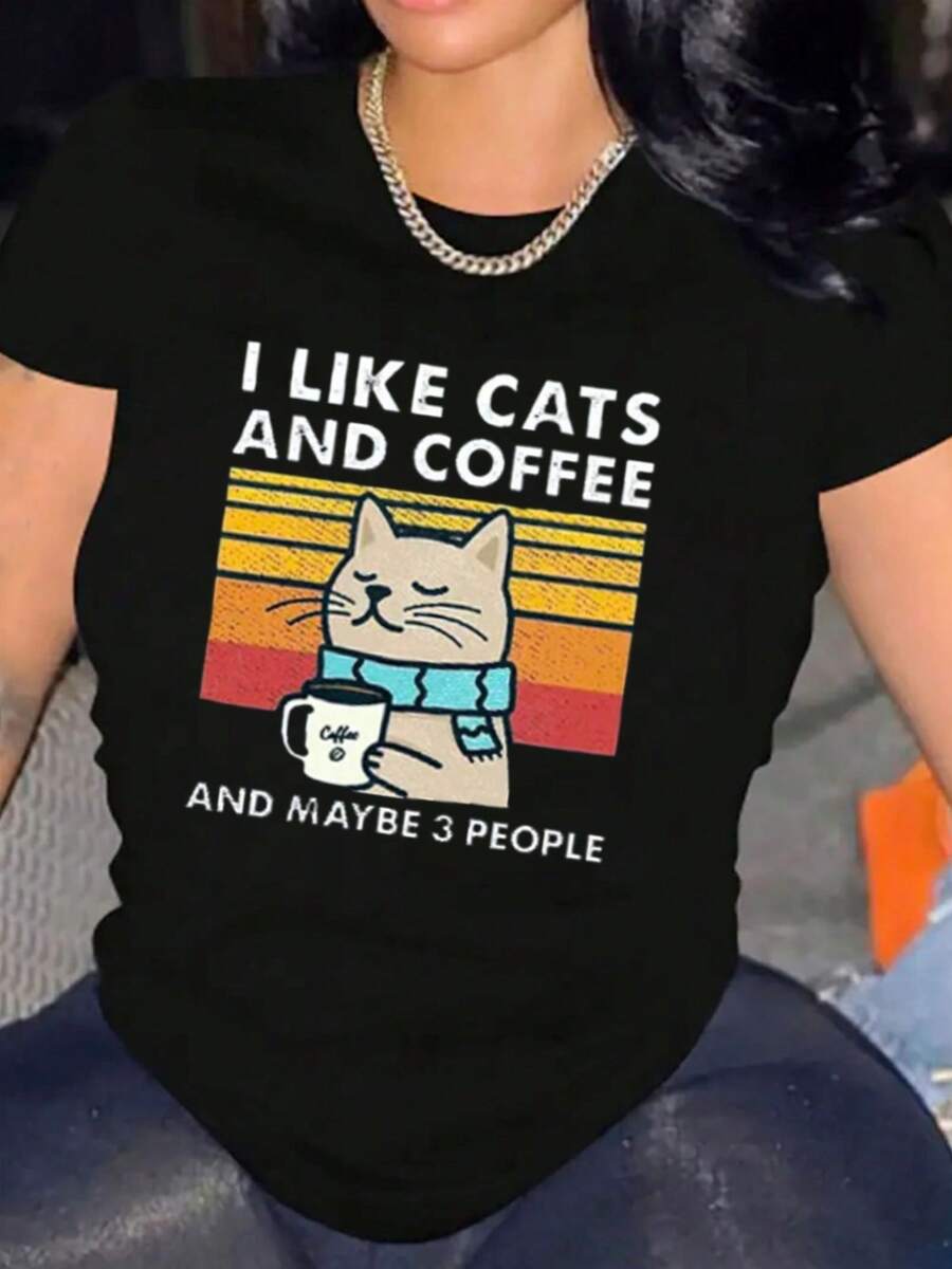 Camiseta Casual de Manga Corta para Mujeres 1 Pieza 100% Algodón Pesado - Cuello Redondo Cómodo, Camisetas Suaves y Adorables - negro - Ver 1