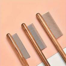 Comfortable Wooden Handle Comb For Cats And Dogs - Stainless Steel Teeth, Suitable For Long And Short Hair, Pet Grooming Tool, Stainless Steel Comb, Wooden Handle Grooming Tool - Fine Teeth - View 2