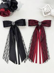 1 pieza Clip para el cabello con lazo de encaje negro & rojo estilo gótico lolita, con lazo de metal y strass, adecuado para uso diario, festivales, fiestas, compras, viajes, fotografía y cualquier ocasión. Un gran regalo para mejores amigas, fiestas, cumpleaños, pinzas de garra, clip para el cabello - Multicolor - Ver 8