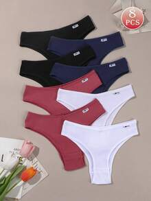8 piezas/Set de bragas de cintura baja suaves & cómodas para mujer, línea de cintura en forma de V sexy, ropa interior de alta elasticidad, para uso diario - Multicolor - Ver 6