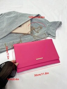 Tas Amplop Warna Solid Desain Niche Fashion 2024, Tas Tangan Wanita Vintage - Hot Pink - View 2