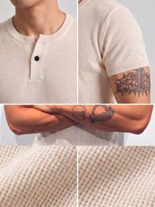 ZYNTH BALENO Men's Summer Fashion Slim Fit Regular Shoulder Henley Collar Short Sleeve Sweater, Essential For Summer Sports - Apricot - View 9