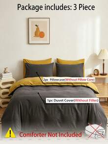 New Solid Color Colorblock Nordic Style Minimalist Polyester Fiber Duvet Cover 3 Pieces Set - Dark Grey - View 6