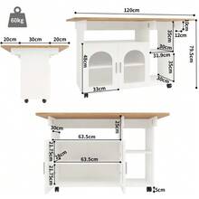 Kitchen Island, Modern Kitchen Island, Kitchen Cabinet, Removable Serving Trolley, Sideboard, Dining Trolley With Wood Grain, Sideboard, Multifunctional Dining Table With Storage Space, Black - White - View 2