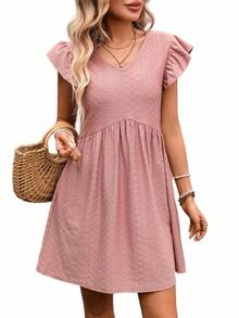 REFRESH YOUR WARDROBE NOW! French-Style Day Dress, V-Neck, Short Sleeves With Romantic Ruffles, Wide And Flowing Skirt, The Essence Of Country Chic For Walks In The Sun - 白色 - 查看 11